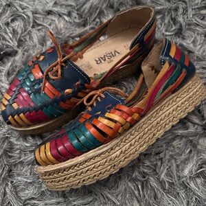Leather handmade Mexican huarache sandals with a braided espadrille platform 7